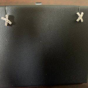 14K White Gold Micropave Diamond X Stud Earrings